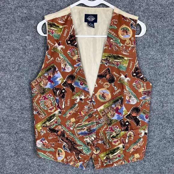 Dockers Jackets & Blazers - Vintage‎ Dockers Brown Horse Cowboy Cotton Vest All Over Print Women's Sz M
